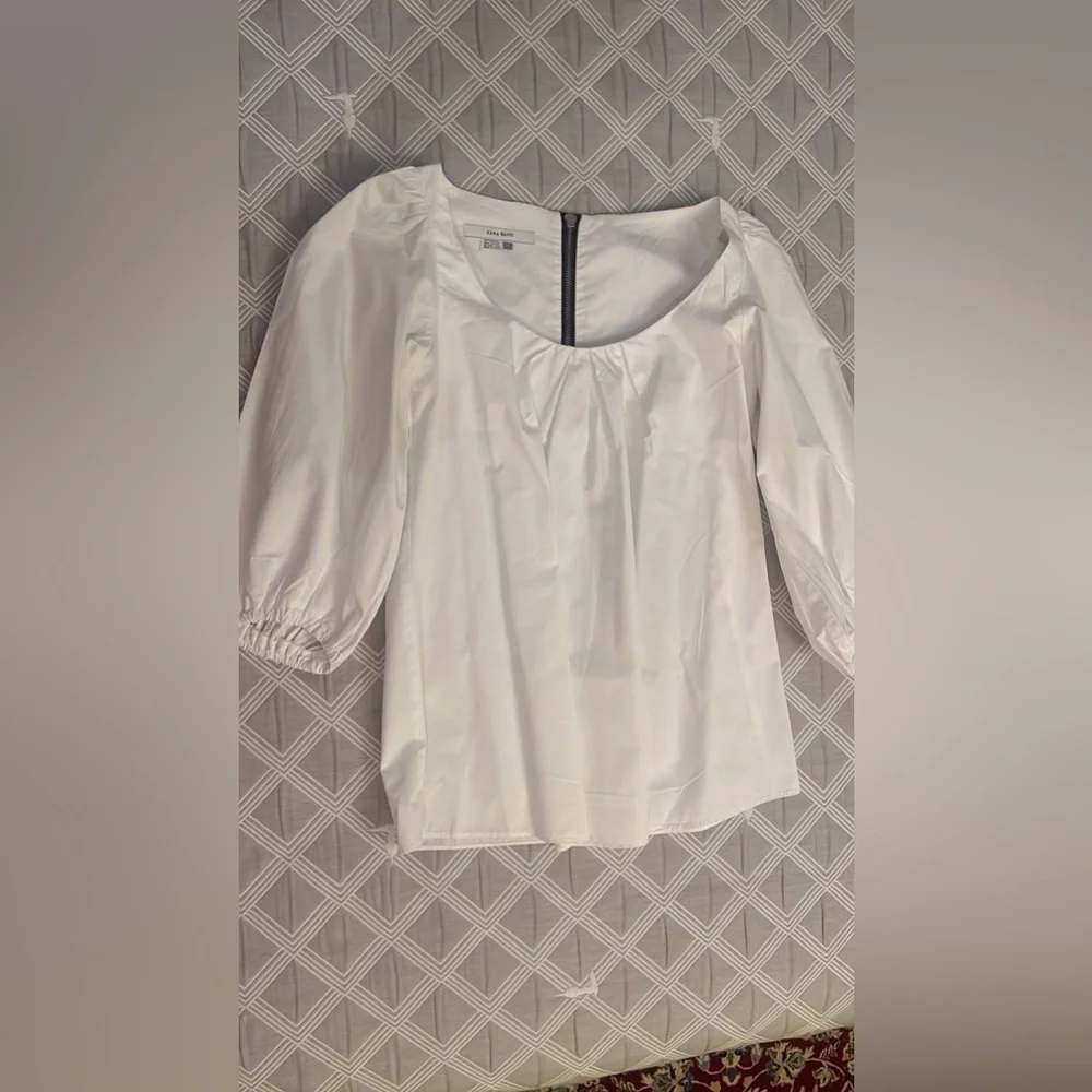 Zara White Blouse with Puff Sleeves